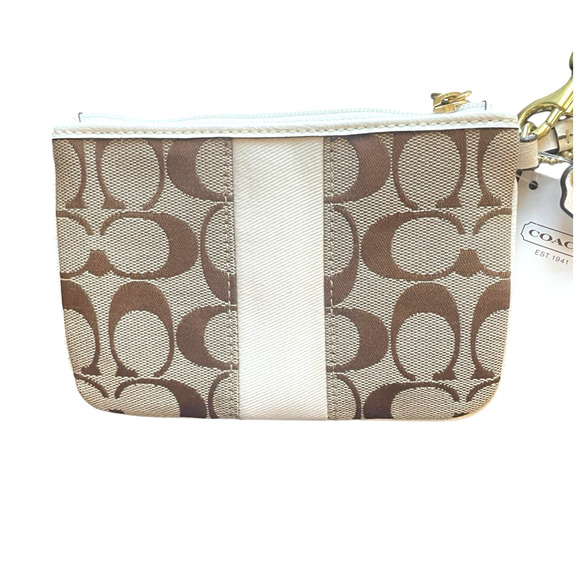 COACH Khaki/Ivory Signature C Canvas Leather Trim Gold Zip Wristlet Hang Tag NWT - Picture 7 of 8
